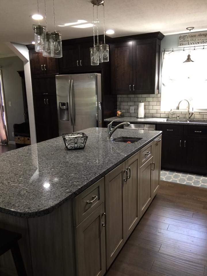 black and gray granite kitchen island