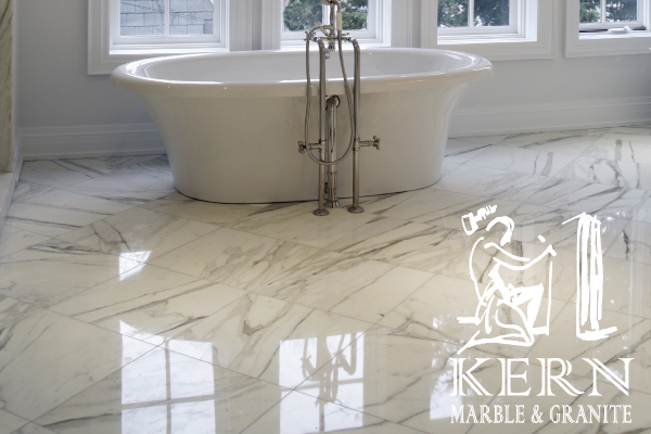 white and gray marble bathroom floor