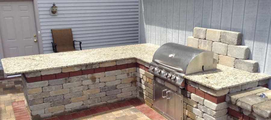 white and brown granite outdoor bbq countertop